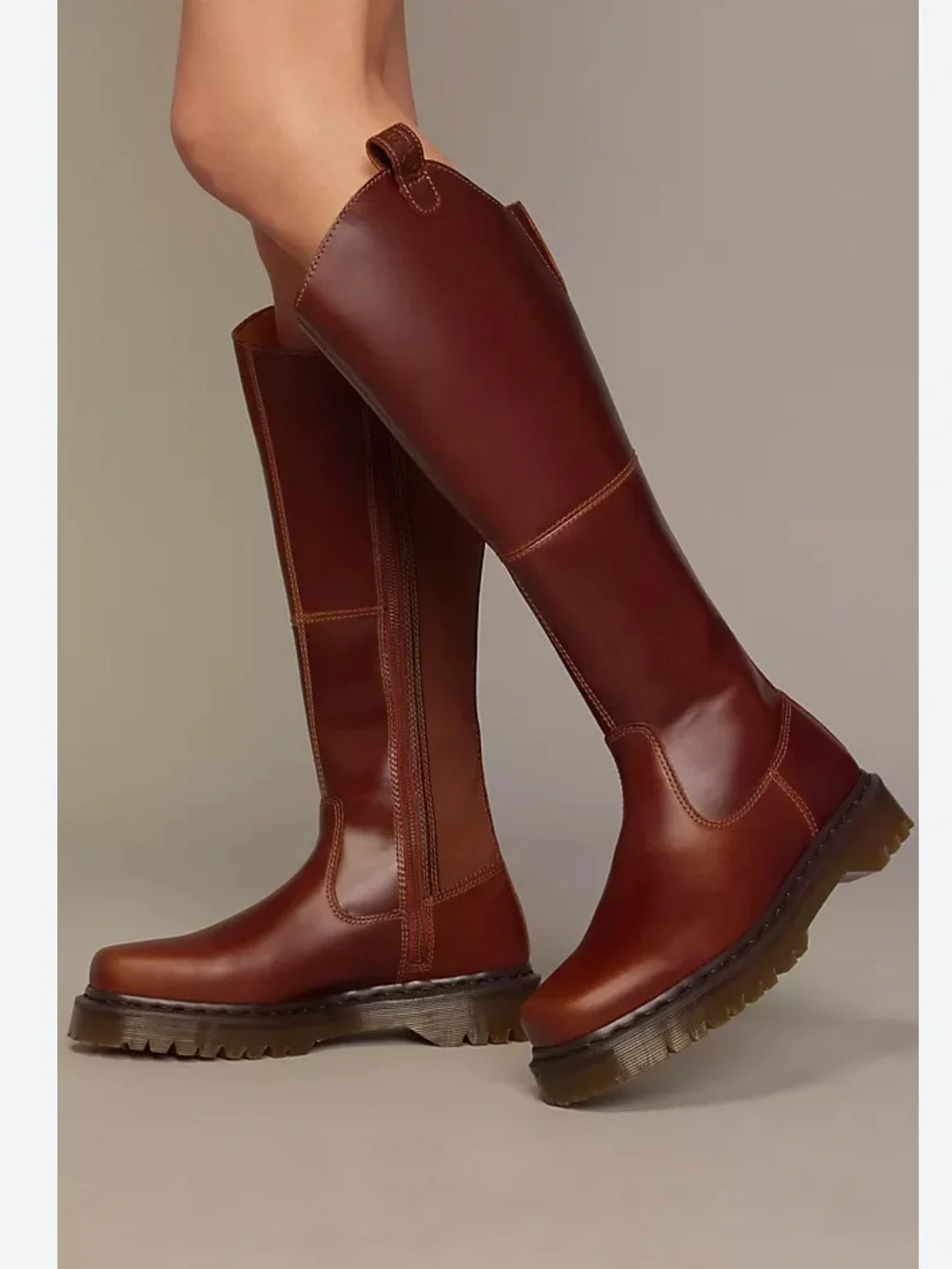 Dr. Martens Amaayah Knee High Leather Boot Women's 5 Square Toe Butterscotch NEW
